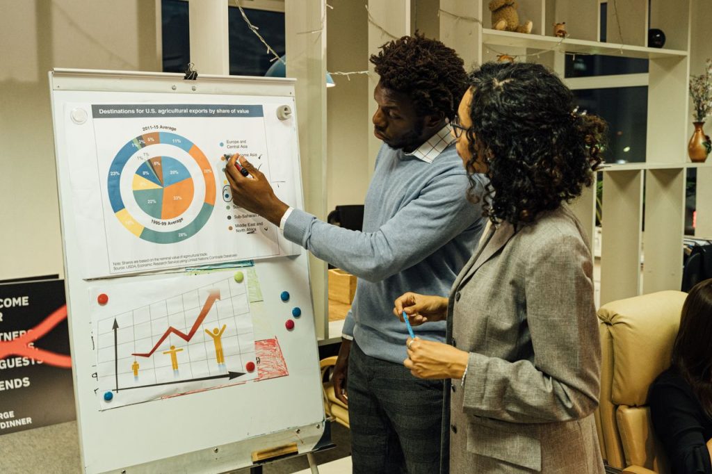 Mastering the First Impression: Your intriguing post title goes here Colleagues discussing data on agricultural exports in a modern office.